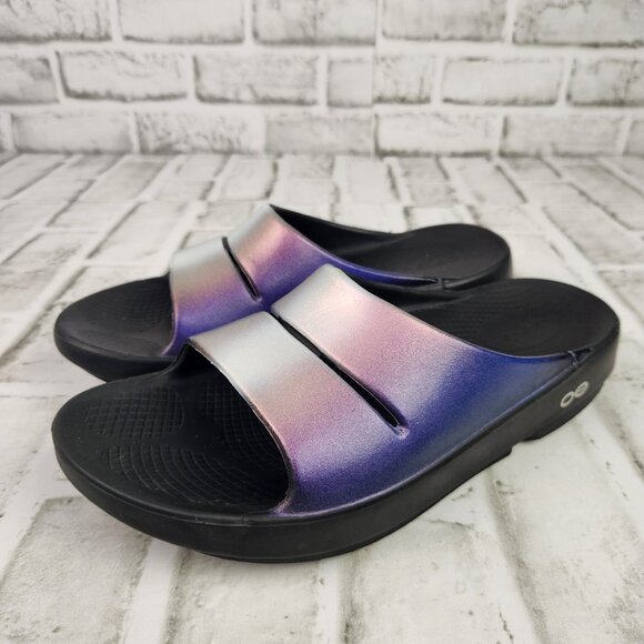 OOFOS OOahh Luxe Slide Women's US 8 EU 39 Metallic Pink Purple Comfort Sandals - Picture 3 of 10